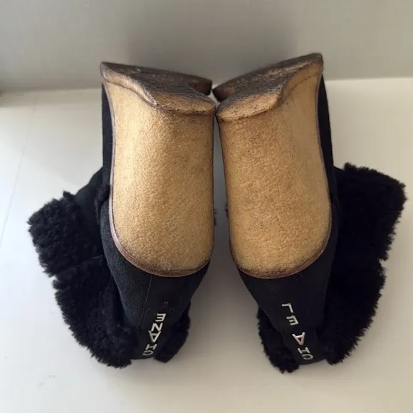 Women's Black Shearling Wedge Ankle Boots