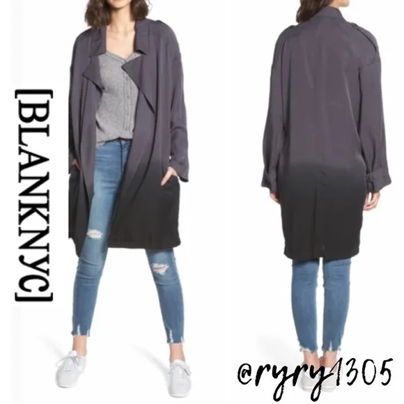 Women’s Blank NYC Dip Dyed Trench Coat Jacket Navy &amp; Black Ombré Sz S
