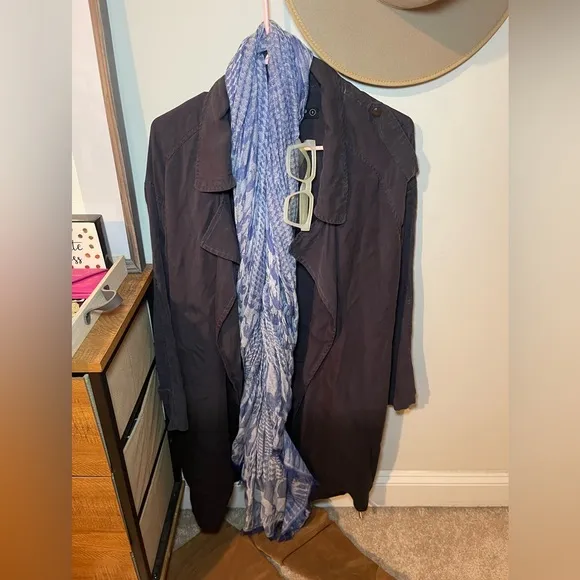 Women’s Blank NYC Dip Dyed Trench Coat Jacket Navy &amp; Black Ombré Sz S