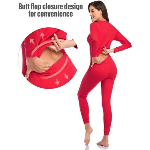 Women's Cotton Thermal Union Suit Onesie Pajamas Loungewear Base Layer