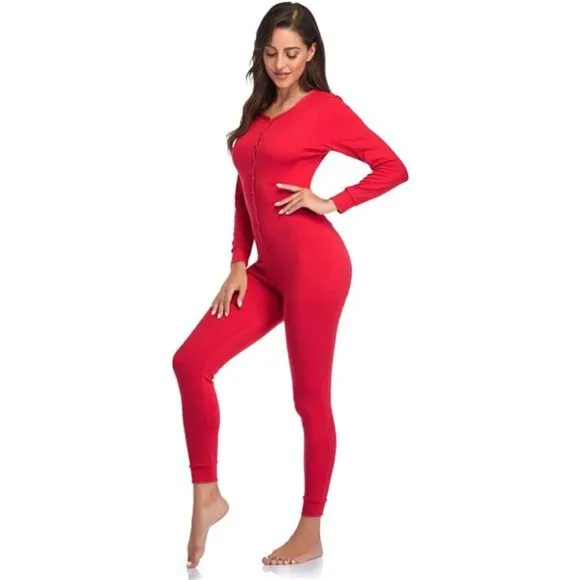 Women's Cotton Thermal Union Suit Onesie Pajamas Loungewear Base Layer