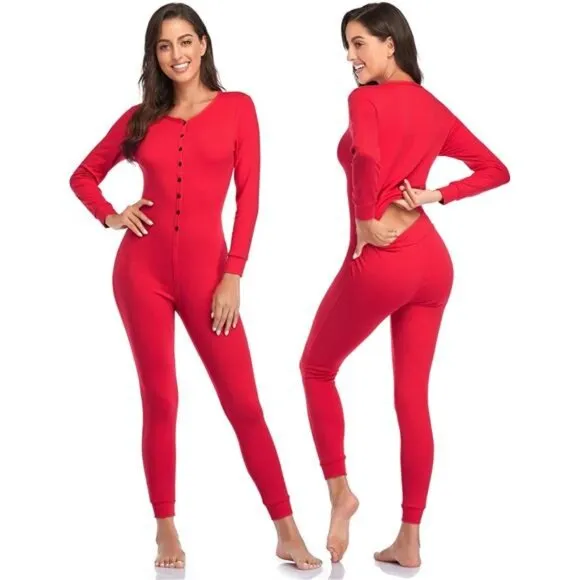 Women's Cotton Thermal Union Suit Onesie Pajamas Loungewear Base Layer