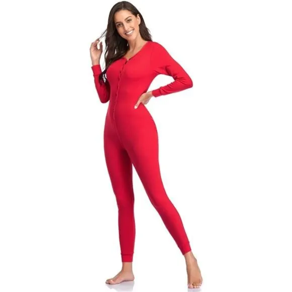 Women's Cotton Thermal Union Suit Onesie Pajamas Loungewear Base Layer