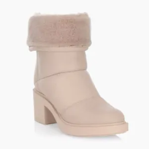 Womens Gianvito Rossi Mousse Neutral Shearling-Trim Leather Ankle Boots 38 US/8