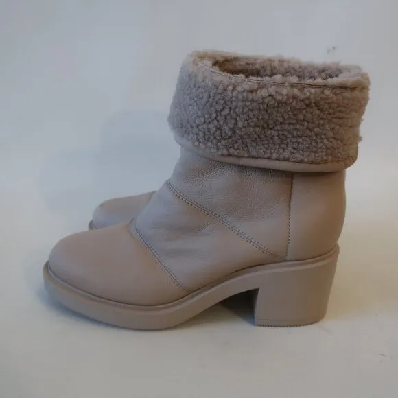 Womens Gianvito Rossi Mousse Neutral Shearling-Trim Leather Ankle Boots 38 US/8