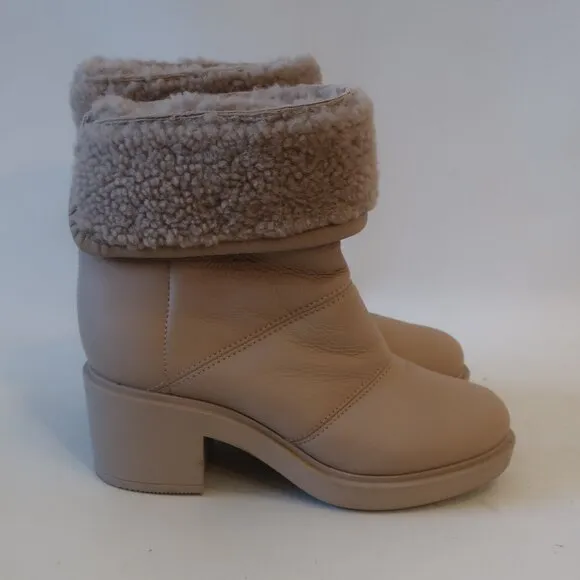 Womens Gianvito Rossi Mousse Neutral Shearling-Trim Leather Ankle Boots 38 US/8