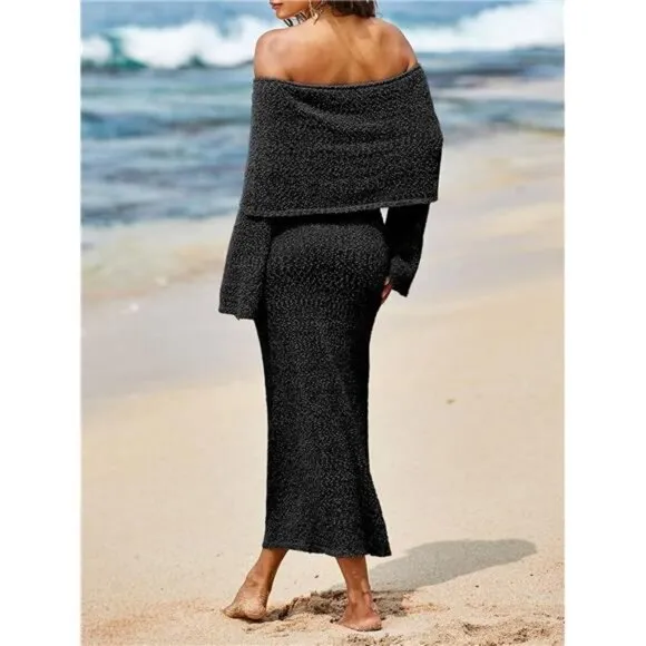 Womens Off Shoulder Maxi Dress Black