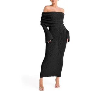 Womens Off Shoulder Maxi Dress Black