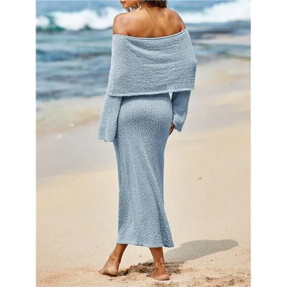 Womens Off Shoulder Maxi Dress blue