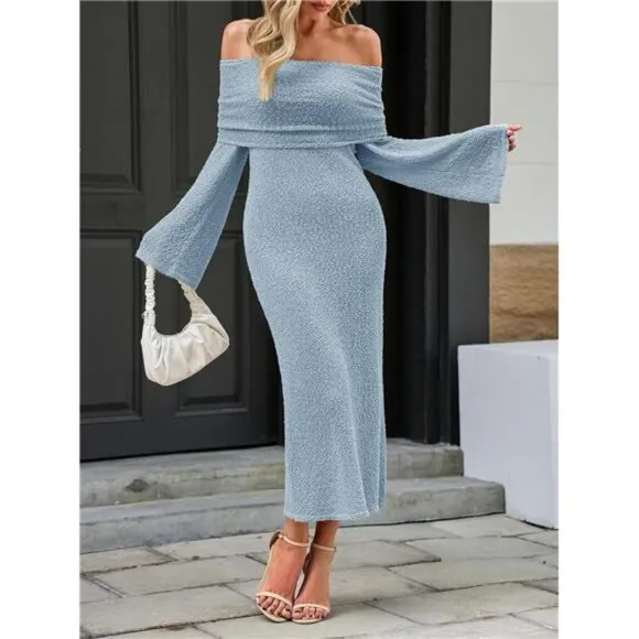 Womens Off Shoulder Maxi Dress blue
