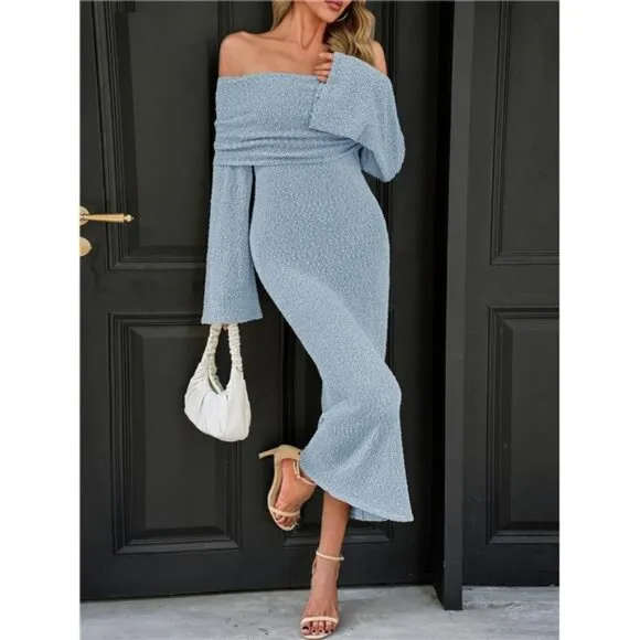 Womens Off Shoulder Maxi Dress blue