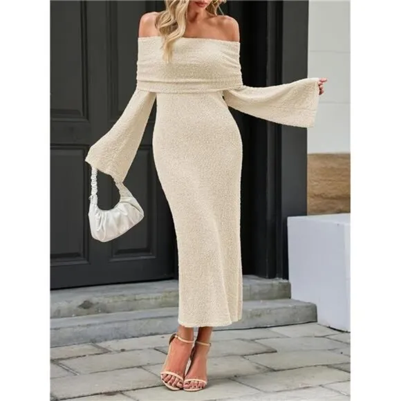 Womens Off Shoulder Maxi Dress khaki