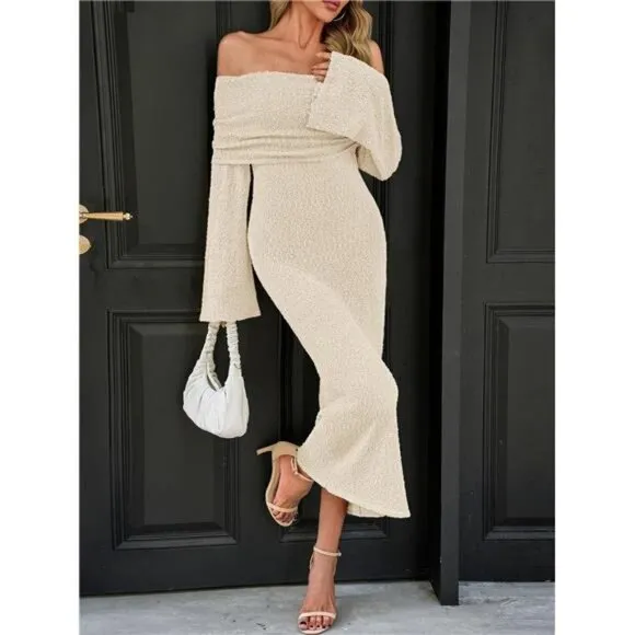 Womens Off Shoulder Maxi Dress khaki