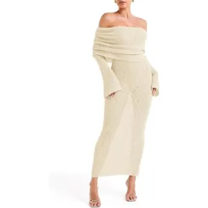 Womens Off Shoulder Maxi Dress khaki