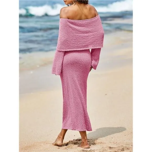 Womens Off Shoulder Maxi Dress pink