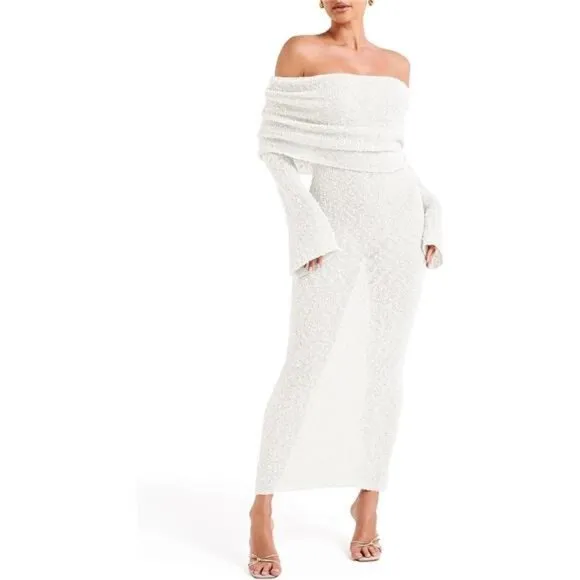 Womens Off Shoulder Maxi Dress White