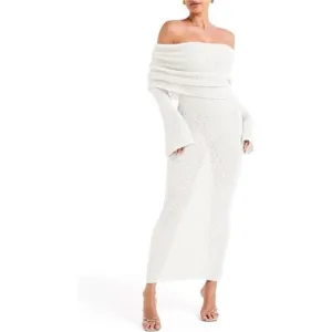 Womens Off Shoulder Maxi Dress White