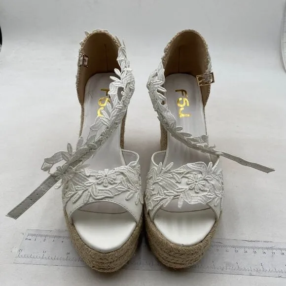 Women's Platform Wedges heels Sandals Wedge Ankle Strap Open Toe White Shoes