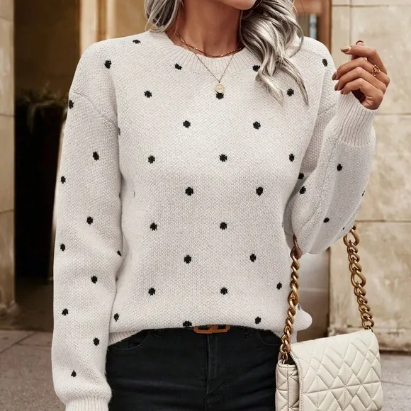 Women's Polka Dot Drop Shoulder Sweater