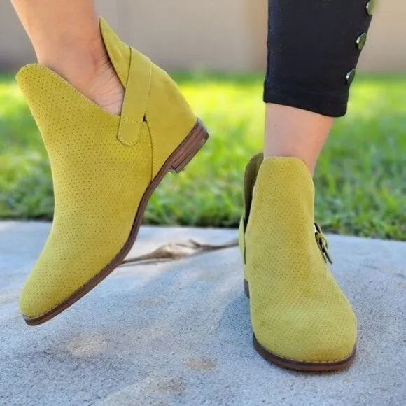 Women's Side Kicks Buckled Cut Out Booties Khaki Color