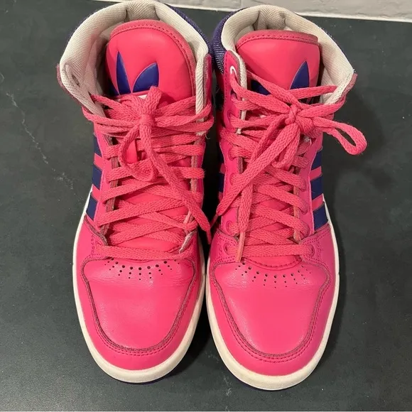 WOMENS sz 6 ADIDAS Court attitude hot pink purple HIGH TOP SNEAKERS
