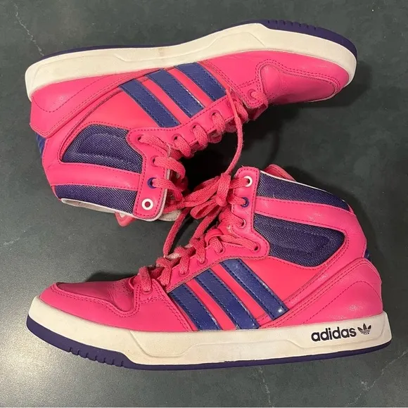 WOMENS sz 6 ADIDAS Court attitude hot pink purple HIGH TOP SNEAKERS