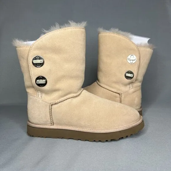 Womens UGG Boots Sz 8 Turn Lock Suede Wool Pinkish Tan Blush Amber #1094933 Boho