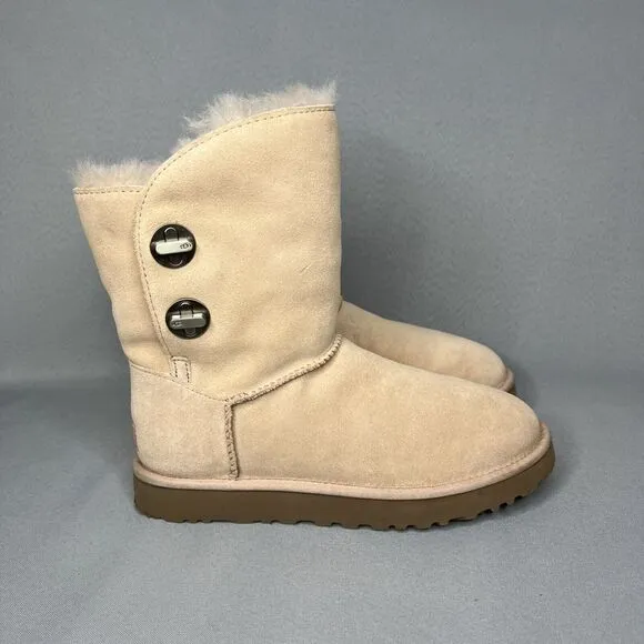 Womens UGG Boots Sz 8 Turn Lock Suede Wool Pinkish Tan Blush Amber #1094933 Boho