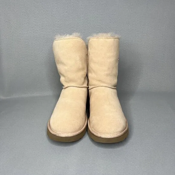 Womens UGG Boots Sz 8 Turn Lock Suede Wool Pinkish Tan Blush Amber #1094933 Boho