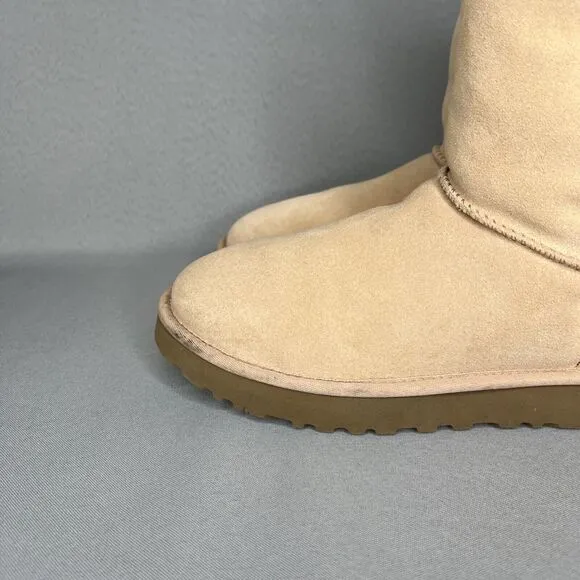 Womens UGG Boots Sz 8 Turn Lock Suede Wool Pinkish Tan Blush Amber #1094933 Boho
