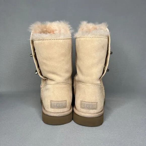 Womens UGG Boots Sz 8 Turn Lock Suede Wool Pinkish Tan Blush Amber #1094933 Boho