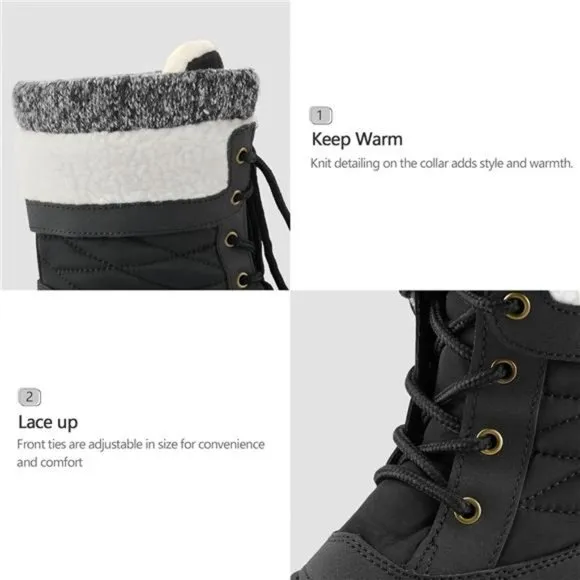 Women's Winter Snow Boots Waterproof Insulated Mid-Calf Booties, Black