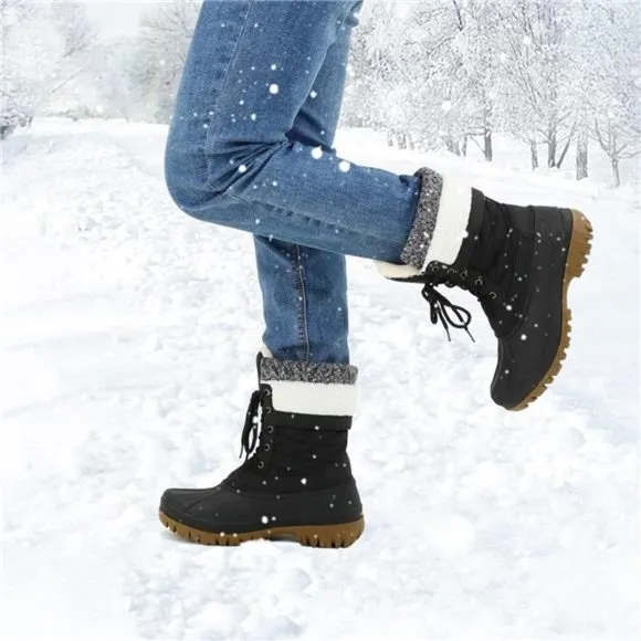Women's Winter Snow Boots Waterproof Insulated Mid-Calf Booties, Black
