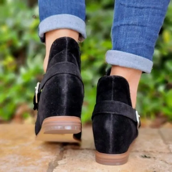 Women's Black Side Kicks Buckled Cut Out Booties