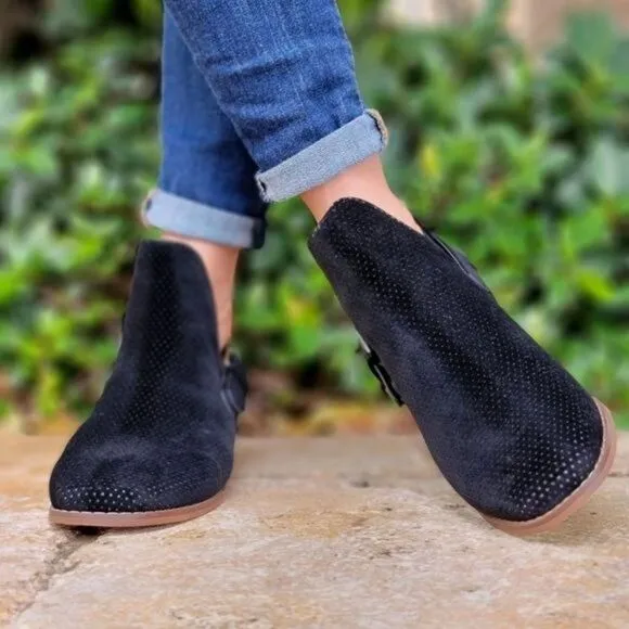 Women's Black Side Kicks Buckled Cut Out Booties