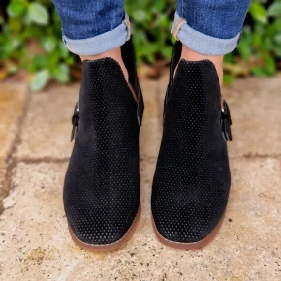 Women's Black Side Kicks Buckled Cut Out Booties