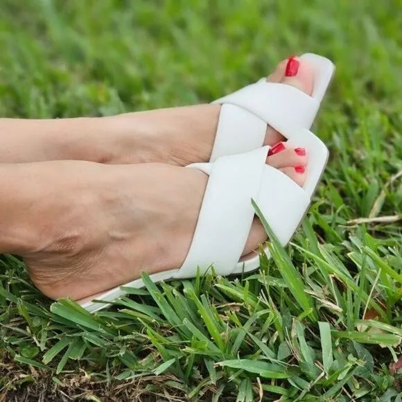 Women's White Bandage Square Toe Sandals Heels