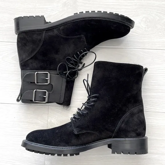 Worn Once! Belstaff Black Shearling Lined Suede and Leather Boots