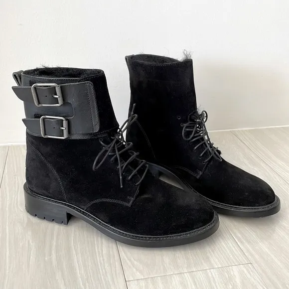 Worn Once! Belstaff Black Shearling Lined Suede and Leather Boots