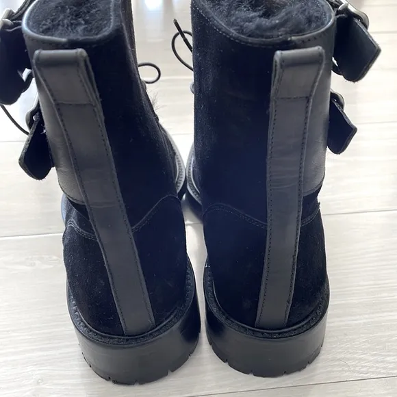 Worn Once! Belstaff Black Shearling Lined Suede and Leather Boots