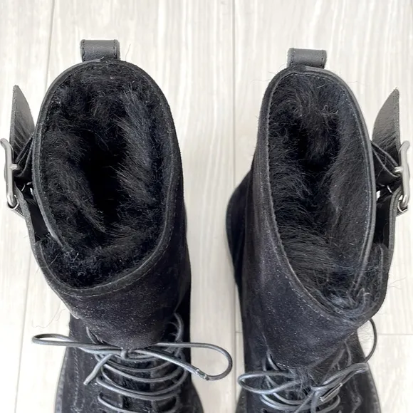 Worn Once! Belstaff Black Shearling Lined Suede and Leather Boots