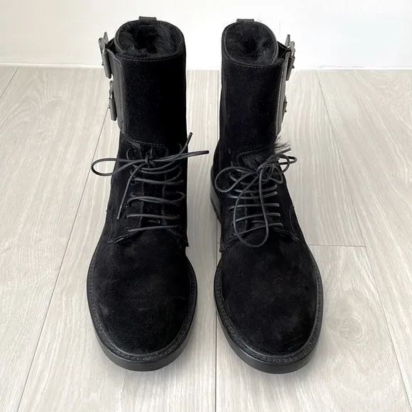 Worn Once! Belstaff Black Shearling Lined Suede and Leather Boots