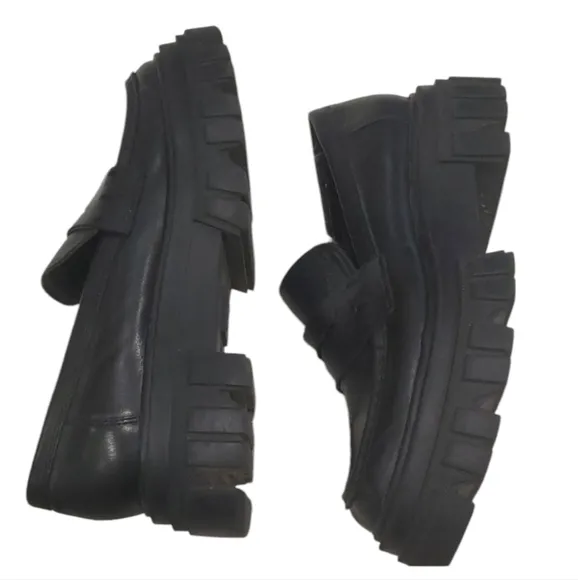 Y2K Marc Fisher Black Chunky Platform Cube Penny  Loafers