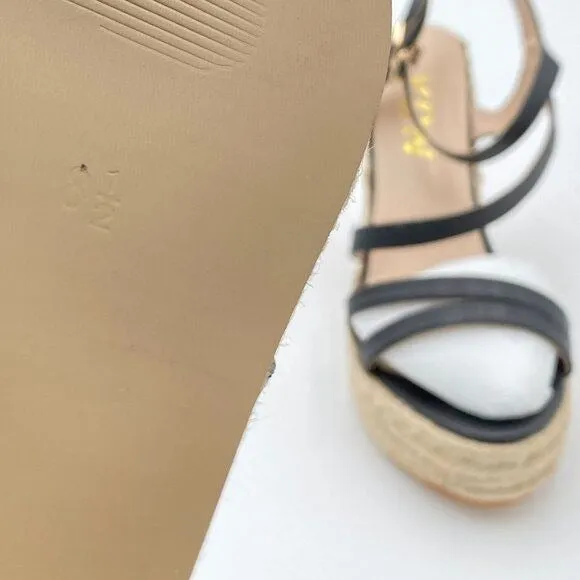 YDN Black Platform Wedge Espadrilles Sandals Open Toe Ankle Strap High Heel Shoe