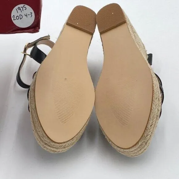 YDN Black Platform Wedge Espadrilles Sandals Open Toe Ankle Strap High Heel Shoe