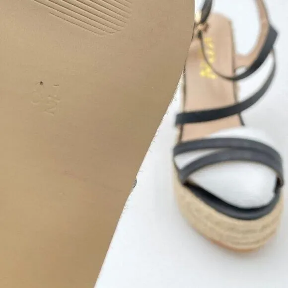 YDN Black Platform Wedge Espadrilles Sandals Open Toe Ankle Strap High Heel Shoe