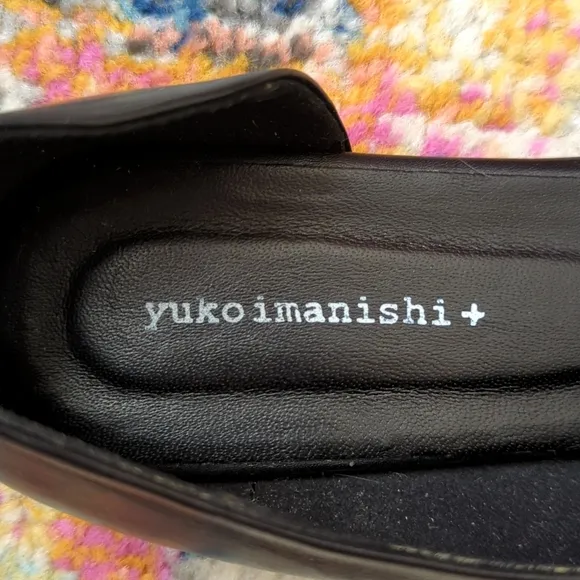 Yuko Imanishi Genuine Leather Open Toe Cutaway D'Orsay Slip On Flats Black 39