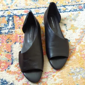 Yuko Imanishi Genuine Leather Open Toe Cutaway D'Orsay Slip On Flats Black 39