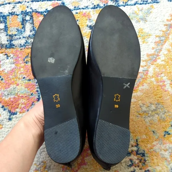 Yuko Imanishi Genuine Leather Open Toe Cutaway D'Orsay Slip On Flats Black 39