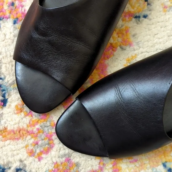 Yuko Imanishi Genuine Leather Open Toe Cutaway D'Orsay Slip On Flats Black 39